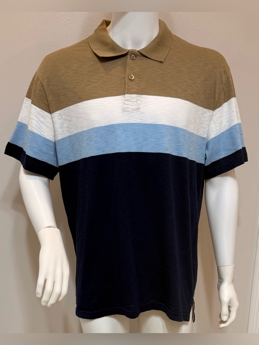 First Draft Men's Colorblock Polo Shirt in Navy, Light Blue, White & Tan New XL